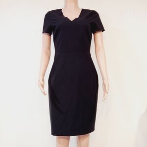 Jcrew Black Cap-Sleeve V-Neck Dress in Italian Stretch Wool Sz 4